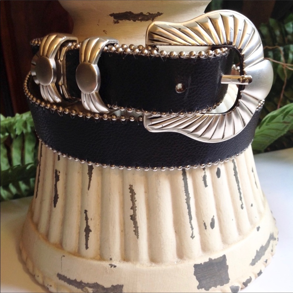 B.B. Simon Handmade Black Leather Belt - 30